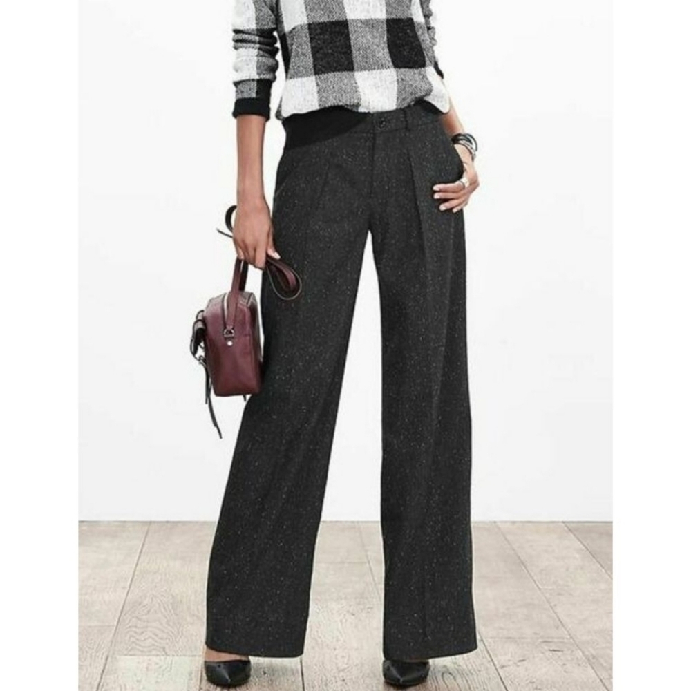 Banana Republic Pleated Wide-Leg Wool Blend Trouser Pants